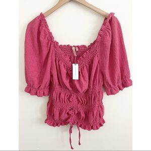Anthropologie Puff Sleeved Top Pink Crop Large